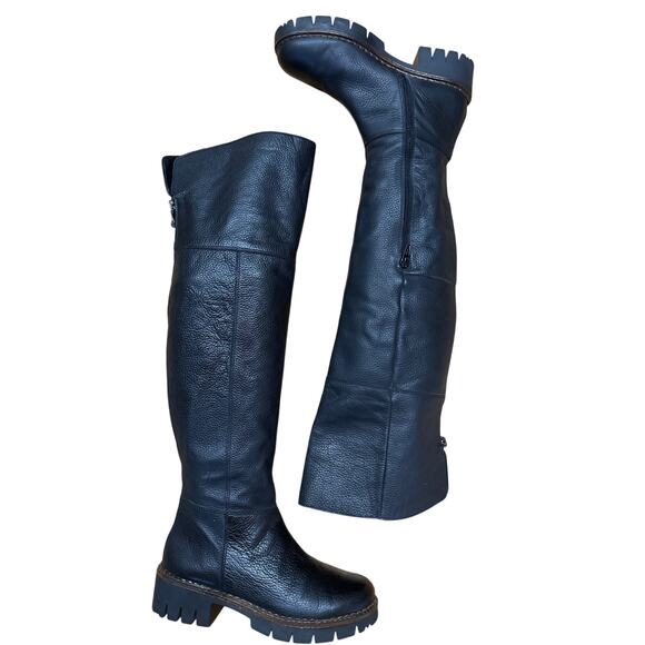 Gusto Italian  Leather Over The Knee Women's Black Leather Lug Sole Boot,7.5,EUC - Picture 2 of 7